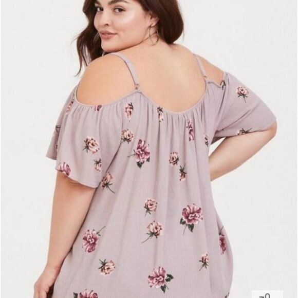 Torrid Floral Lace Trim Cold-Shoulder Top Size 2‎ Plus - Picture 2 of 5